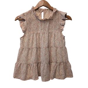 Monteau LA boho floral prairie style‎ TOP ruffled collar tiered SPRING SZ SMALL